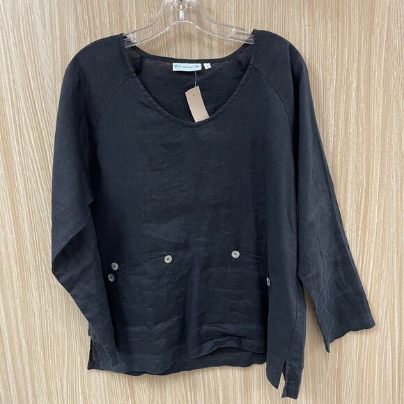 Lulu B Black Linen Top Size Medium - Picture 1 of 5